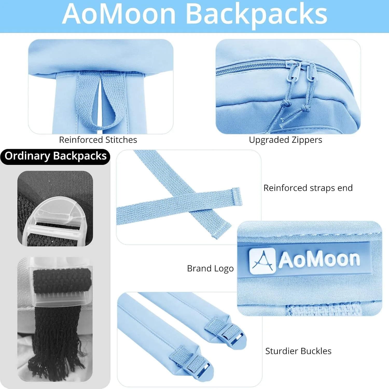 AoMoon Kawaii Backpack Lovely Pastel Rucksack for Teen Girls Aesthetic Student Bookbags with Kawaii Pin and Cute Accessories (Light Blue-C)