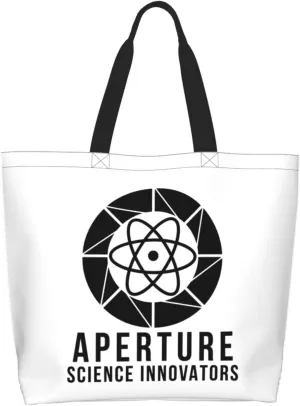 Aperture Science Innovators Canvas Tote Bags for Women, Ladies Shoulder Handbags Large Purse Lightweight Foldable Reusable Shopping Bag with Pockets for Work, Travel, 15.7x19.7in