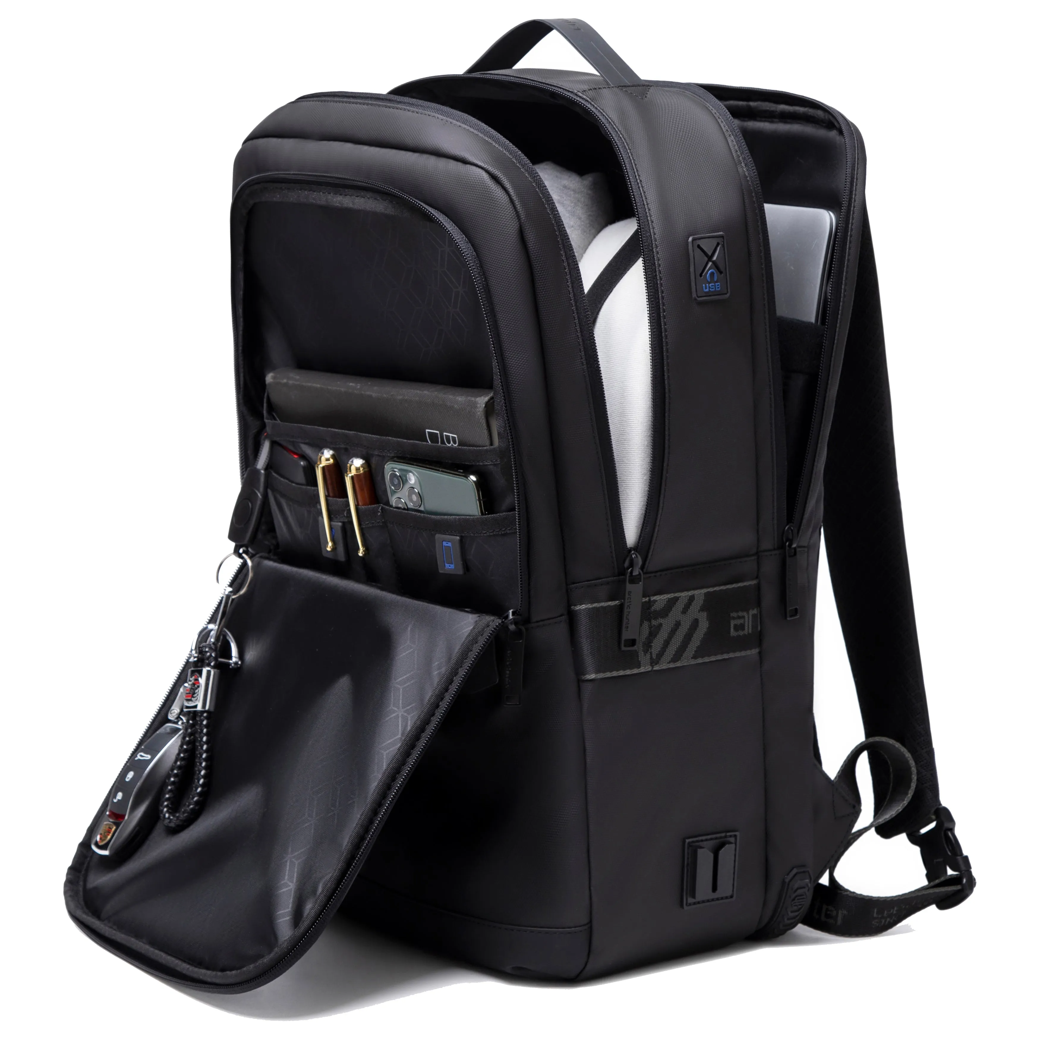 Arctic Hunter 3 in 1 Water Resistant Unisex 17.3-inch Backpack Convertible Slim Daypack with 2 small bag and Built-in USB Jack for Casual and Business, B00483 Black