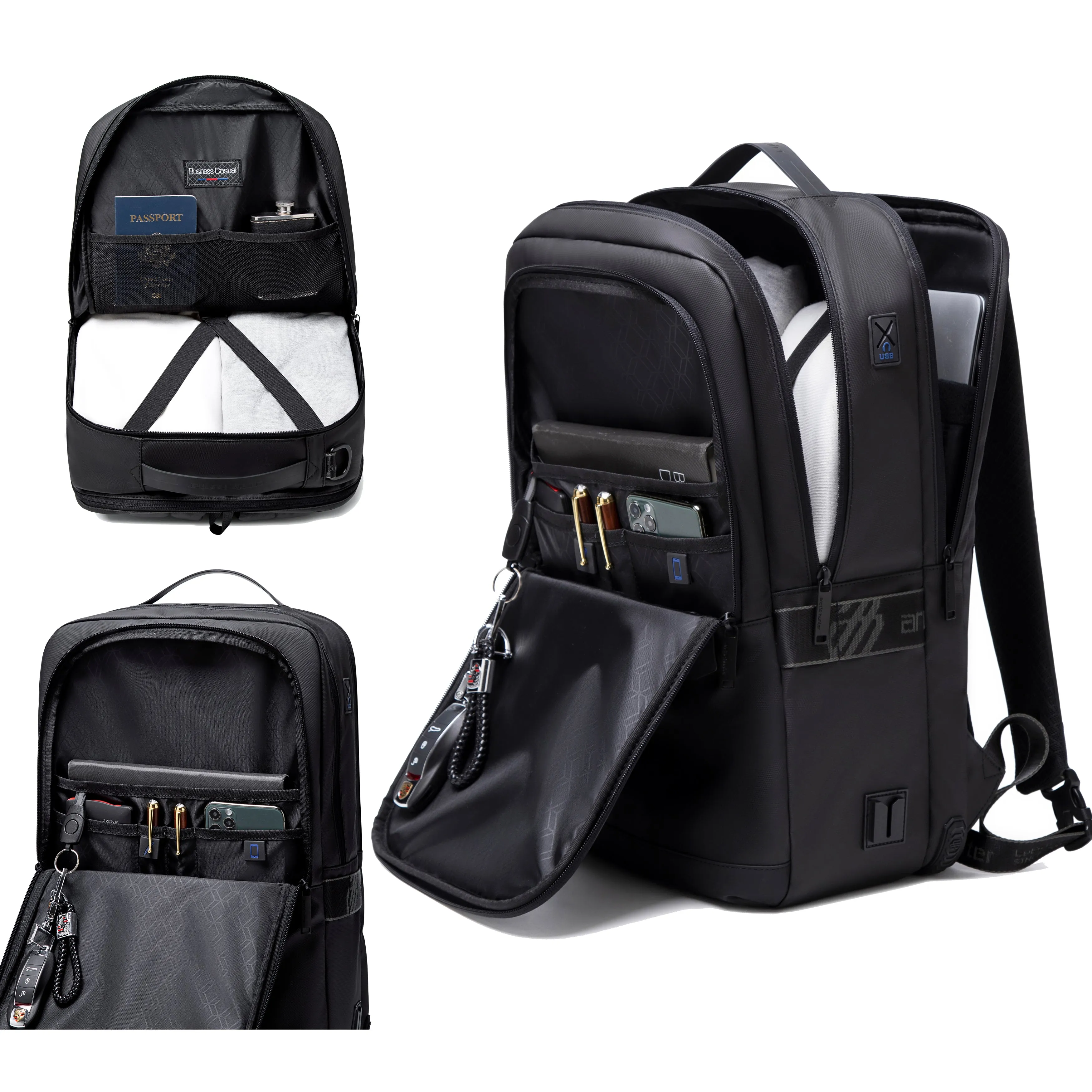 Arctic Hunter 3 in 1 Water Resistant Unisex 17.3-inch Backpack Convertible Slim Daypack with 2 small bag and Built-in USB Jack for Casual and Business, B00483 Black