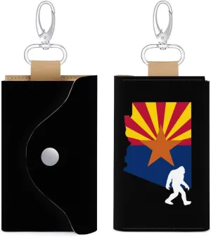 Arizona State Flag Map Bigfoot Tri-Fold Key Case PU Leather Key Organizer Car Key Chains Wallet with 6 Hooks