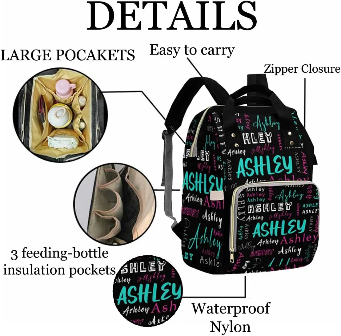 Artsadd Custom Name Diaper Bag Mommy Nappy Bags, Personalized Dark Blue Crown Handbags Large Capacity Multi-Function Nursing Bags for Outdoor Travel