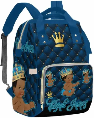 Artsadd Custom Name Diaper Bag Mommy Nappy Bags, Personalized Dark Blue Crown Handbags Large Capacity Multi-Function Nursing Bags for Outdoor Travel