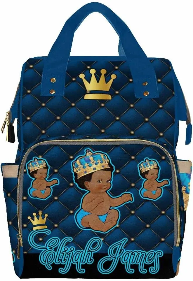 Artsadd Custom Name Diaper Bag Mommy Nappy Bags, Personalized Dark Blue Crown Handbags Large Capacity Multi-Function Nursing Bags for Outdoor Travel
