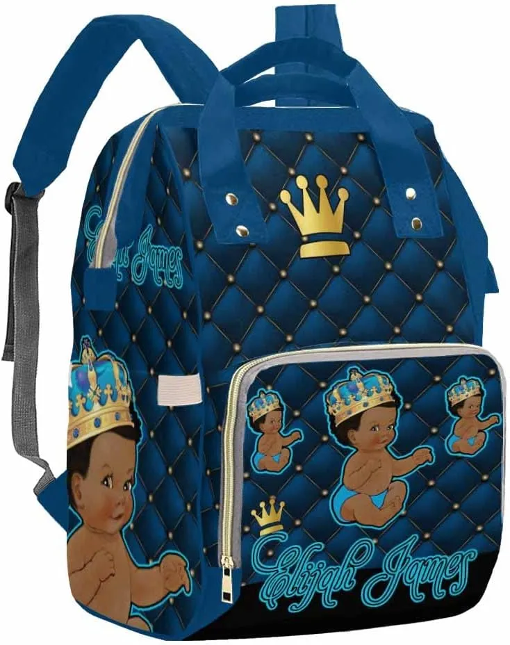 Artsadd Custom Name Diaper Bag Mommy Nappy Bags, Personalized Dark Blue Crown Handbags Large Capacity Multi-Function Nursing Bags for Outdoor Travel