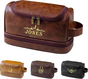 Artsadd Personalized Name Toiletry Bag for Men, Custom Leather Travel Toiletry Bag,Double Sided Customization, Gift for Dad, Son, Boyfriend, Husband, Father’s Day, Birthday