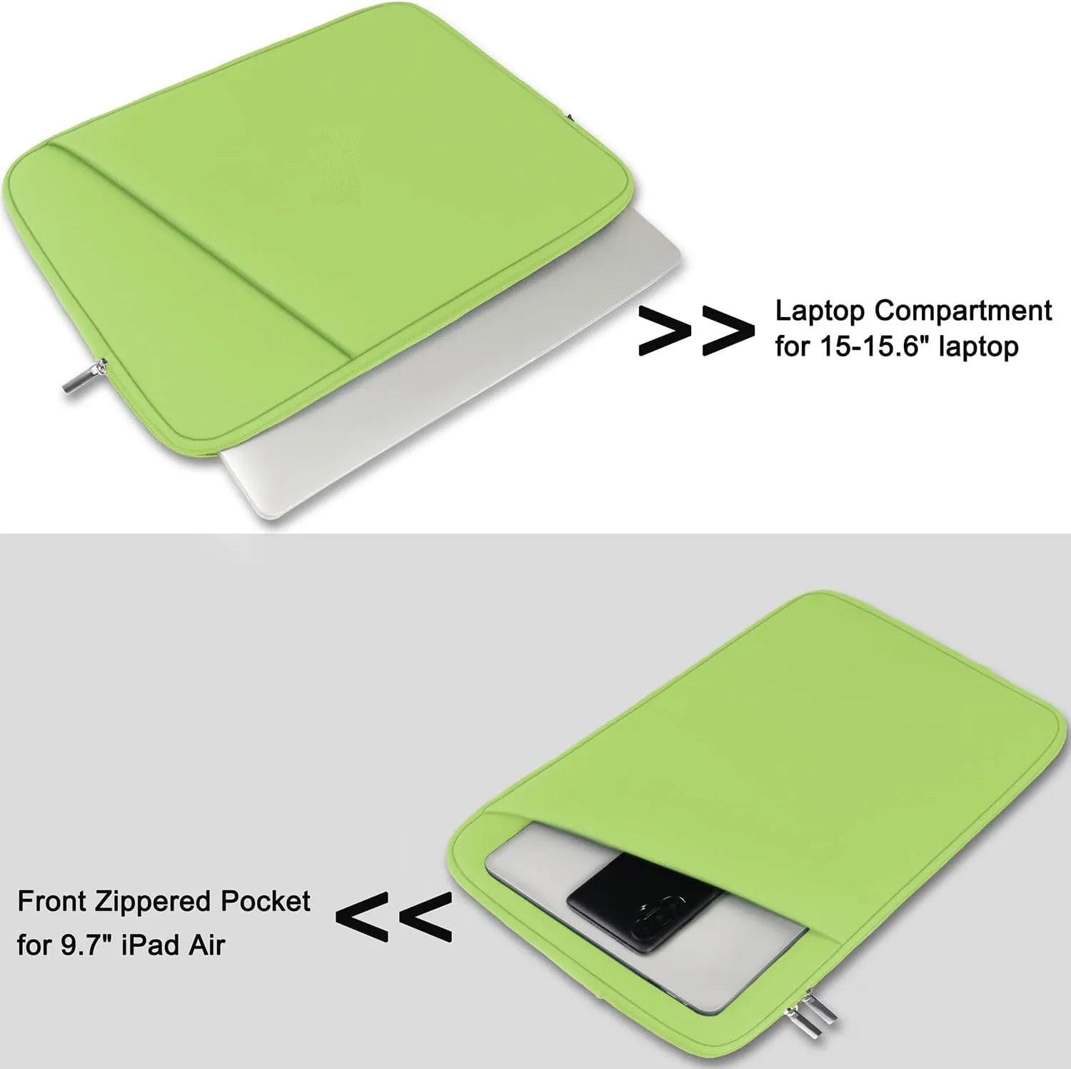 Askuko Laptop Sleeve, Shockproof Protective Computer Case, Handbags Portable Laptop Bag for 15.6 inch HP Dell Asus Lenovo Notebook Computer with Front Pocket, Light Green