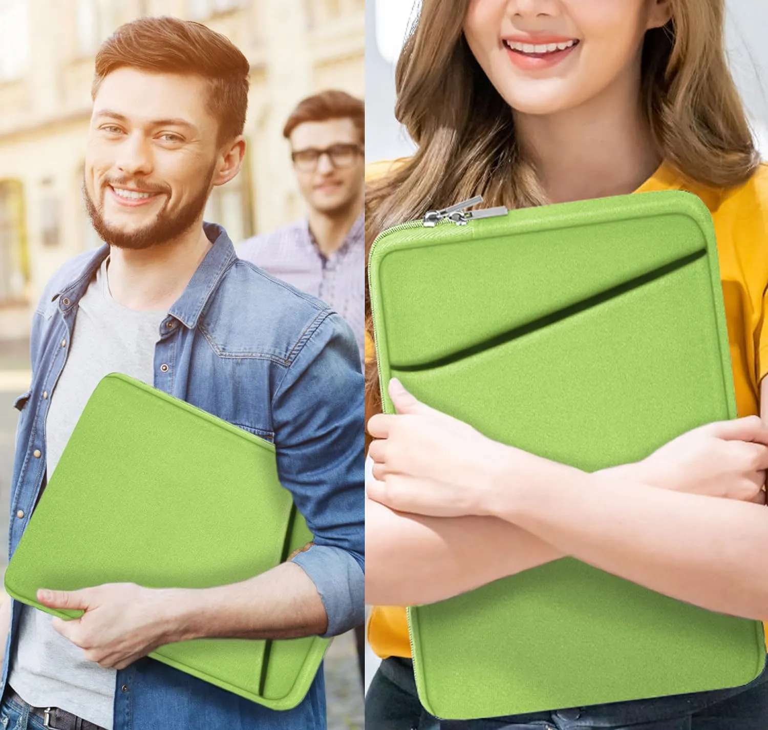 Askuko Laptop Sleeve, Shockproof Protective Computer Case, Handbags Portable Laptop Bag for 15.6 inch HP Dell Asus Lenovo Notebook Computer with Front Pocket, Light Green