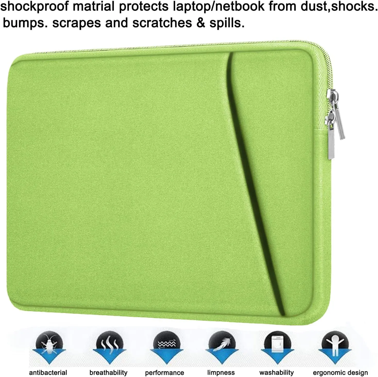 Askuko Laptop Sleeve, Shockproof Protective Computer Case, Handbags Portable Laptop Bag for 15.6 inch HP Dell Asus Lenovo Notebook Computer with Front Pocket, Light Green