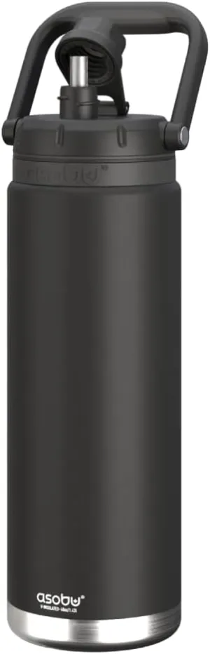 Asobu Canyon Insulated Water Jug 48oz Tall & Slim Design Full Handle with Silicone Comfort Grip Easy Clean - Stainless Steel Vacuum Insulated - Wide Mouth - Cold Water and Ice Compatible (Black)