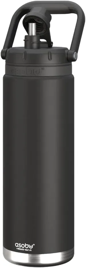 Asobu Canyon Insulated Water Jug 48oz Tall & Slim Design Full Handle with Silicone Comfort Grip Easy Clean - Stainless Steel Vacuum Insulated - Wide Mouth - Cold Water and Ice Compatible (Black)
