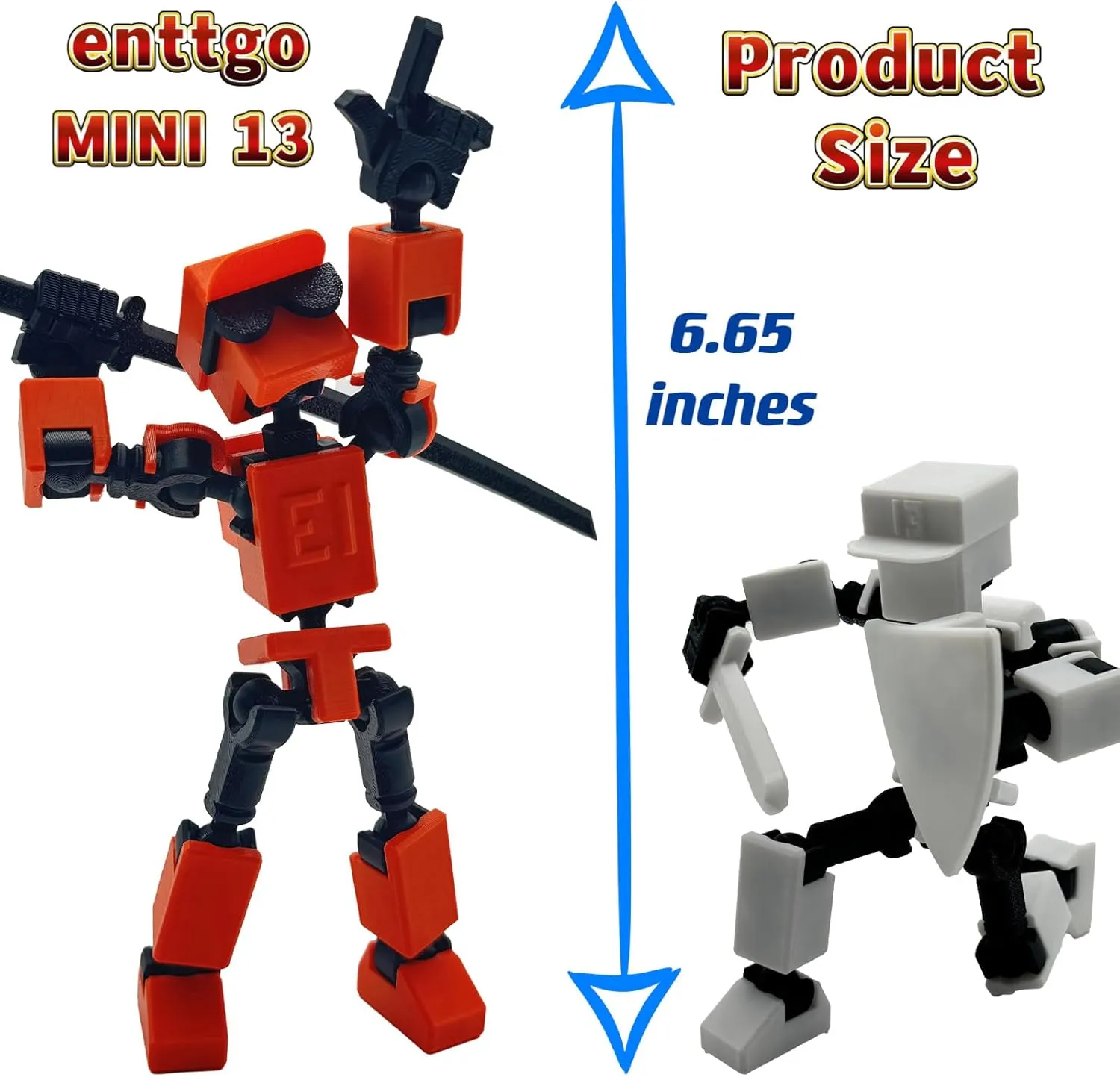 (Assembly Completed) 3D Printed 6.65-inch Action Figure Mini-13, Full Body Mechanical Movable Toy, Multiple Accessories, Desk Decoration, Creative Gifts (Black)