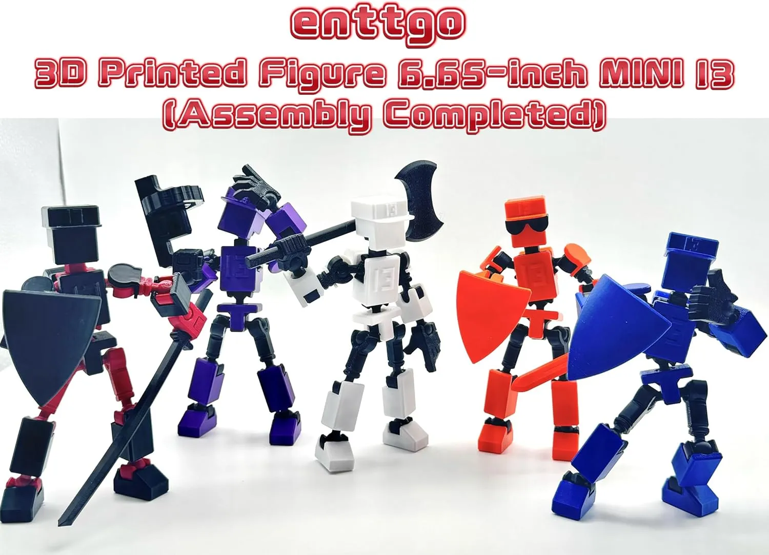 (Assembly Completed) 3D Printed 6.65-inch Action Figure Mini-13, Full Body Mechanical Movable Toy, Multiple Accessories, Desk Decoration, Creative Gifts (Black)