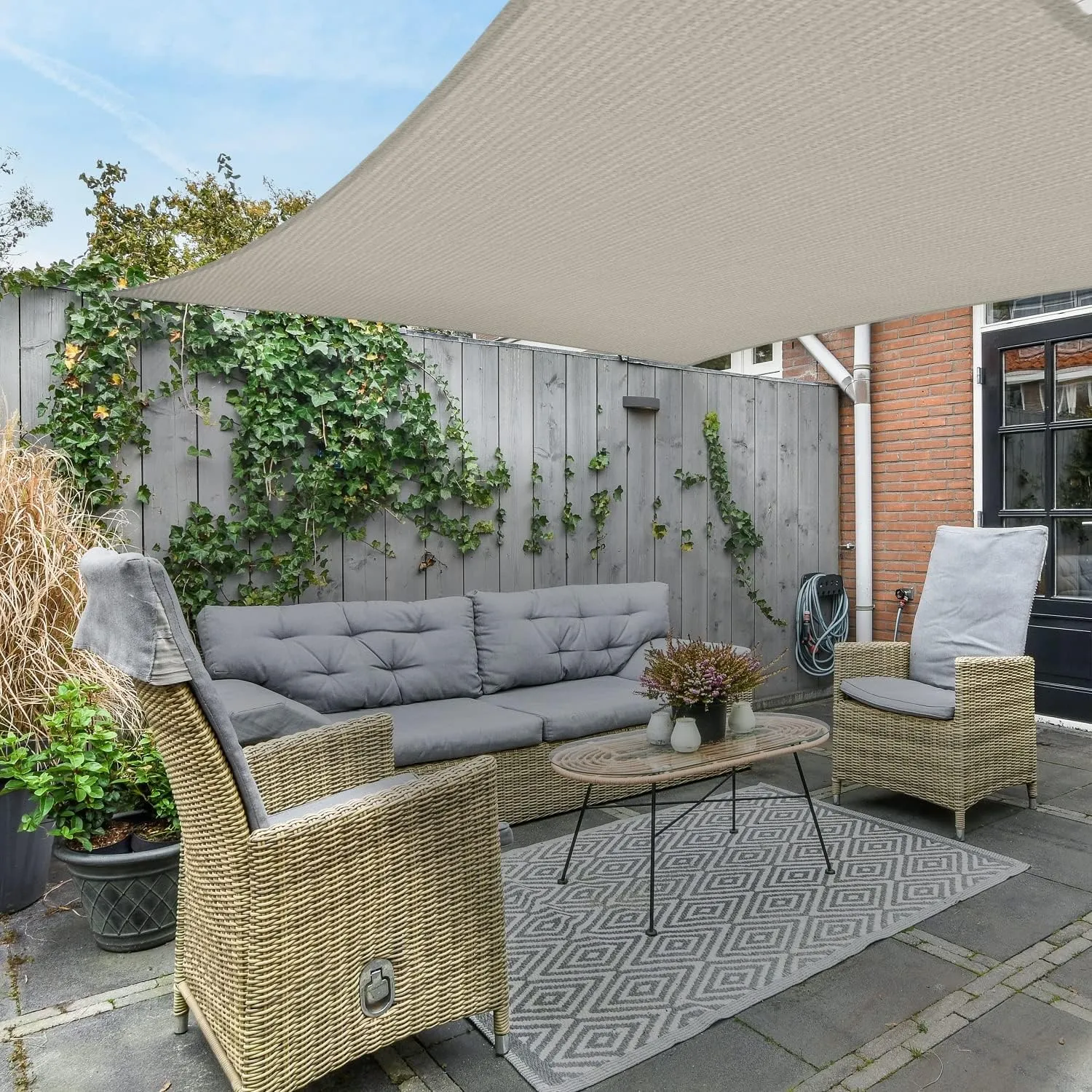 AsterOutdoor Sun Shade Sail Rectangle 12' x 16' UV Block Canopy for Patio Backyard Lawn Garden Outdoor Activities, Cream