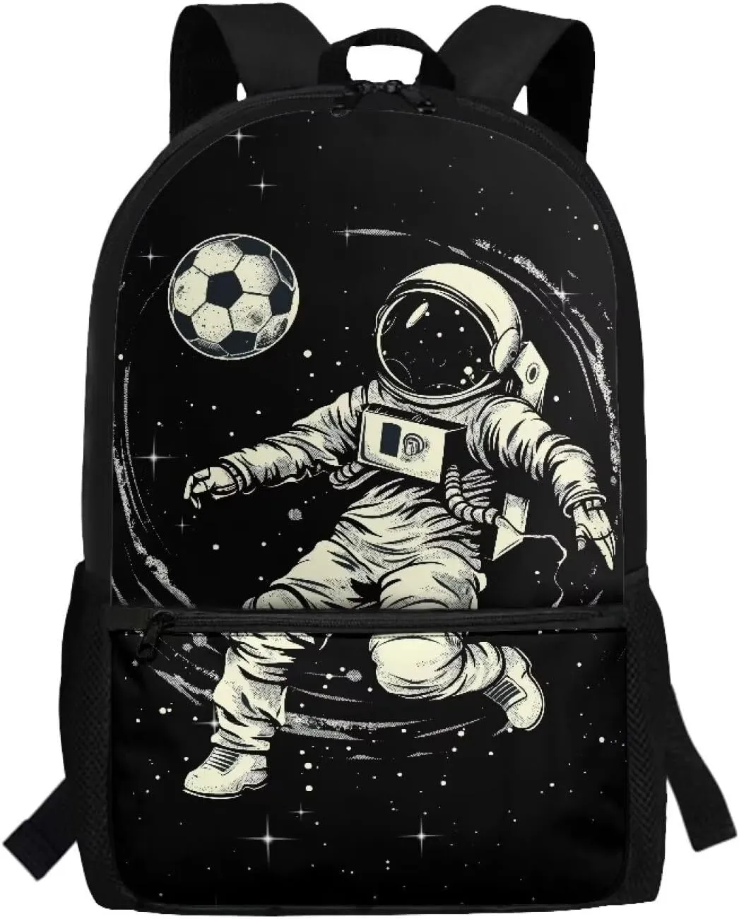 Astronaut Soccer Backpack for Boys 8-12/6-8 Black Bookbag for Girls 3rd Grade Spack School Backpack Kids Preschool Elementary Book Bag Pack