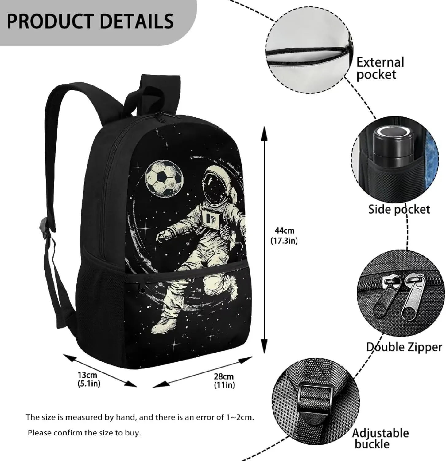 Astronaut Soccer Backpack for Boys 8-12/6-8 Black Bookbag for Girls 3rd Grade Spack School Backpack Kids Preschool Elementary Book Bag Pack