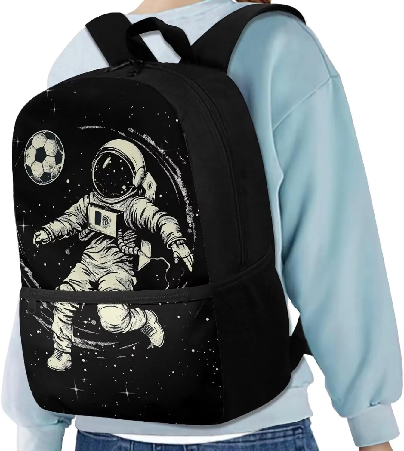 Astronaut Soccer Backpack for Boys 8-12/6-8 Black Bookbag for Girls 3rd Grade Spack School Backpack Kids Preschool Elementary Book Bag Pack