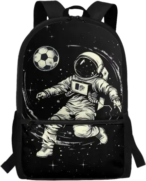 Astronaut Soccer Backpack for Boys 8-12/6-8 Black Bookbag for Girls 3rd Grade Spack School Backpack Kids Preschool Elementary Book Bag Pack