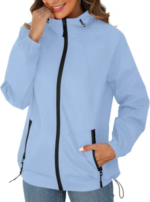 Avoogue Rain Jacket for Women Waterproof Lightweight Windbreaker Jacket with Hood Packable Raincoat with Pockets S-3XL