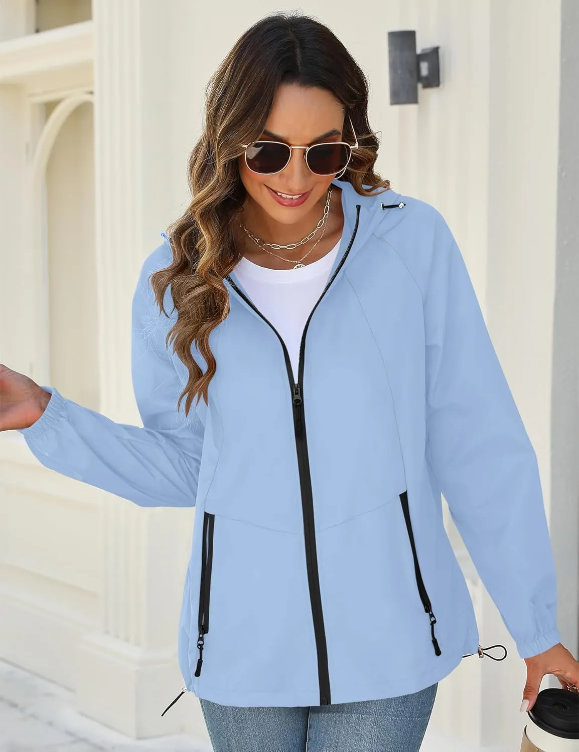 Avoogue Rain Jacket for Women Waterproof Lightweight Windbreaker Jacket with Hood Packable Raincoat with Pockets S-3XL