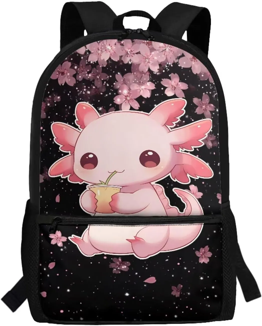 Axolotl Kids Backpack Girls 8-10 Cherry Blossom School Bag Elementary Middle Student Bookbag 17 inch Children Cute Schoolbag for Travel Camping Work Back Packs Casual Daypack