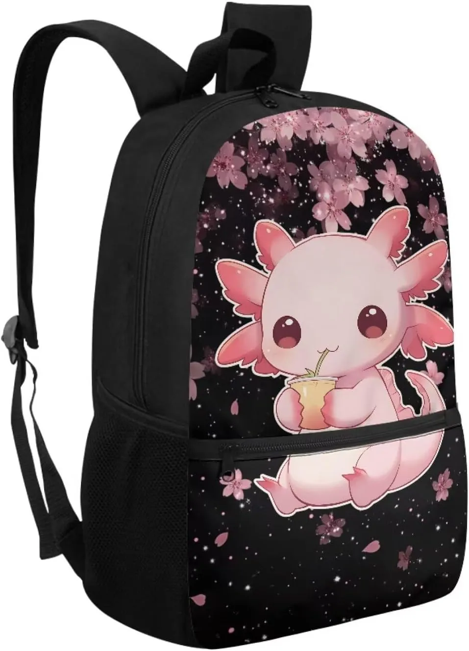 Axolotl Kids Backpack Girls 8-10 Cherry Blossom School Bag Elementary Middle Student Bookbag 17 inch Children Cute Schoolbag for Travel Camping Work Back Packs Casual Daypack