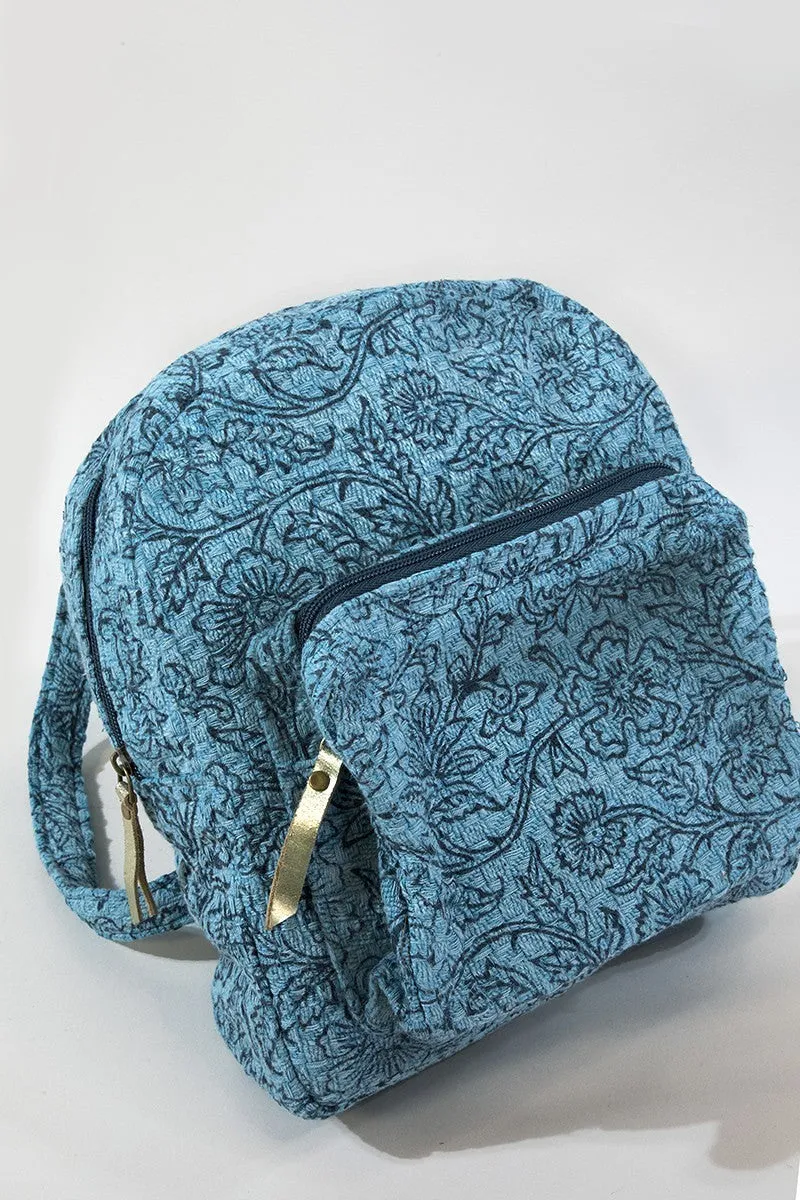 Back Pack Denim Blue Printed Vine