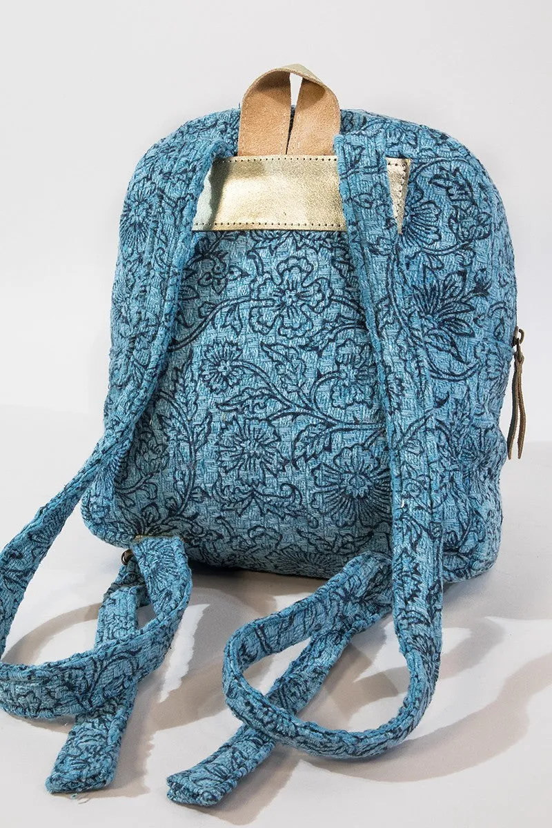 Back Pack Denim Blue Printed Vine