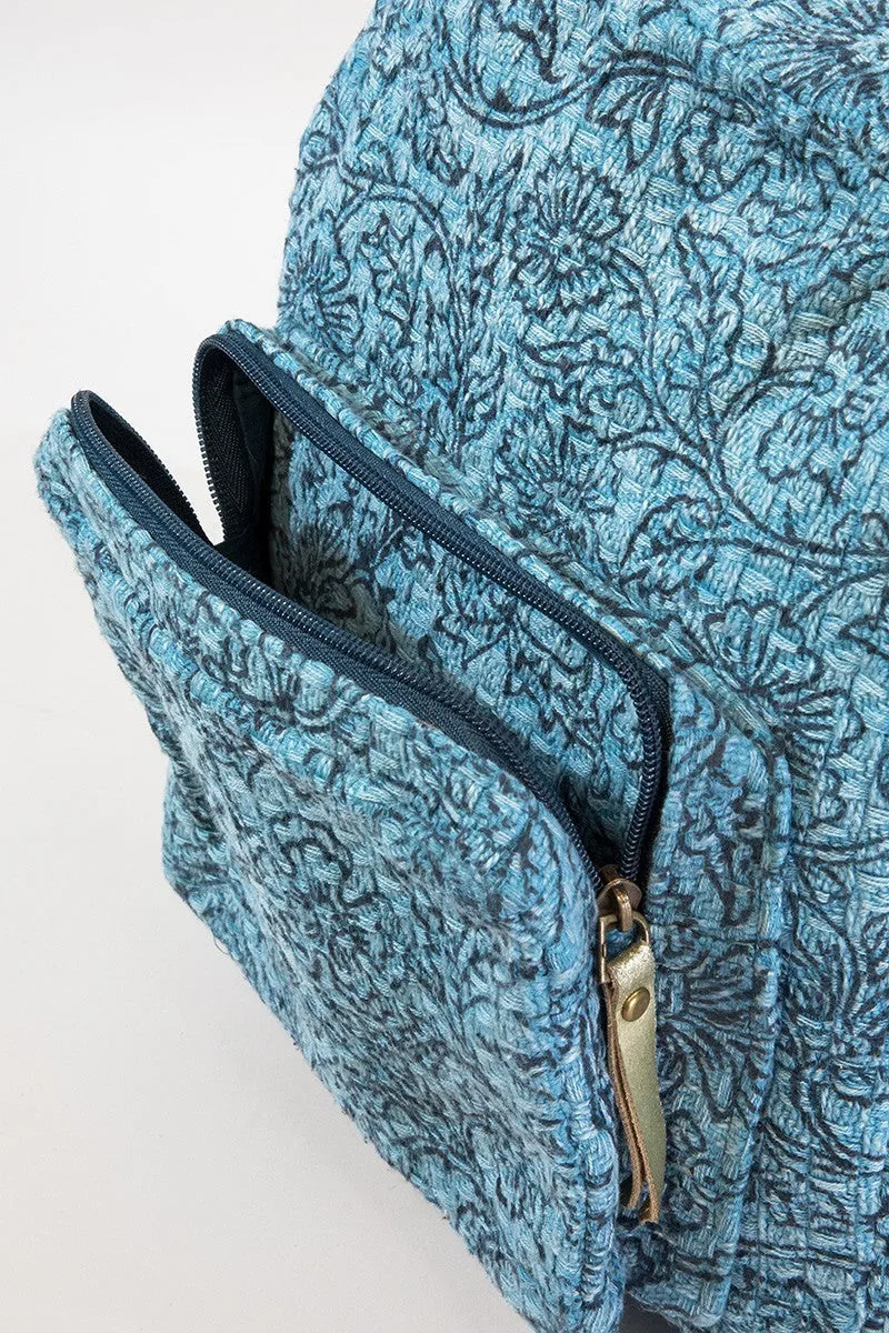 Back Pack Denim Blue Printed Vine