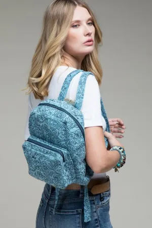 Back Pack Denim Blue Printed Vine