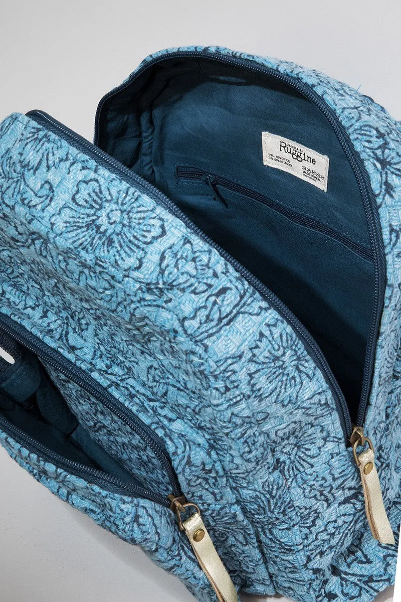Back Pack Denim Blue Printed Vine