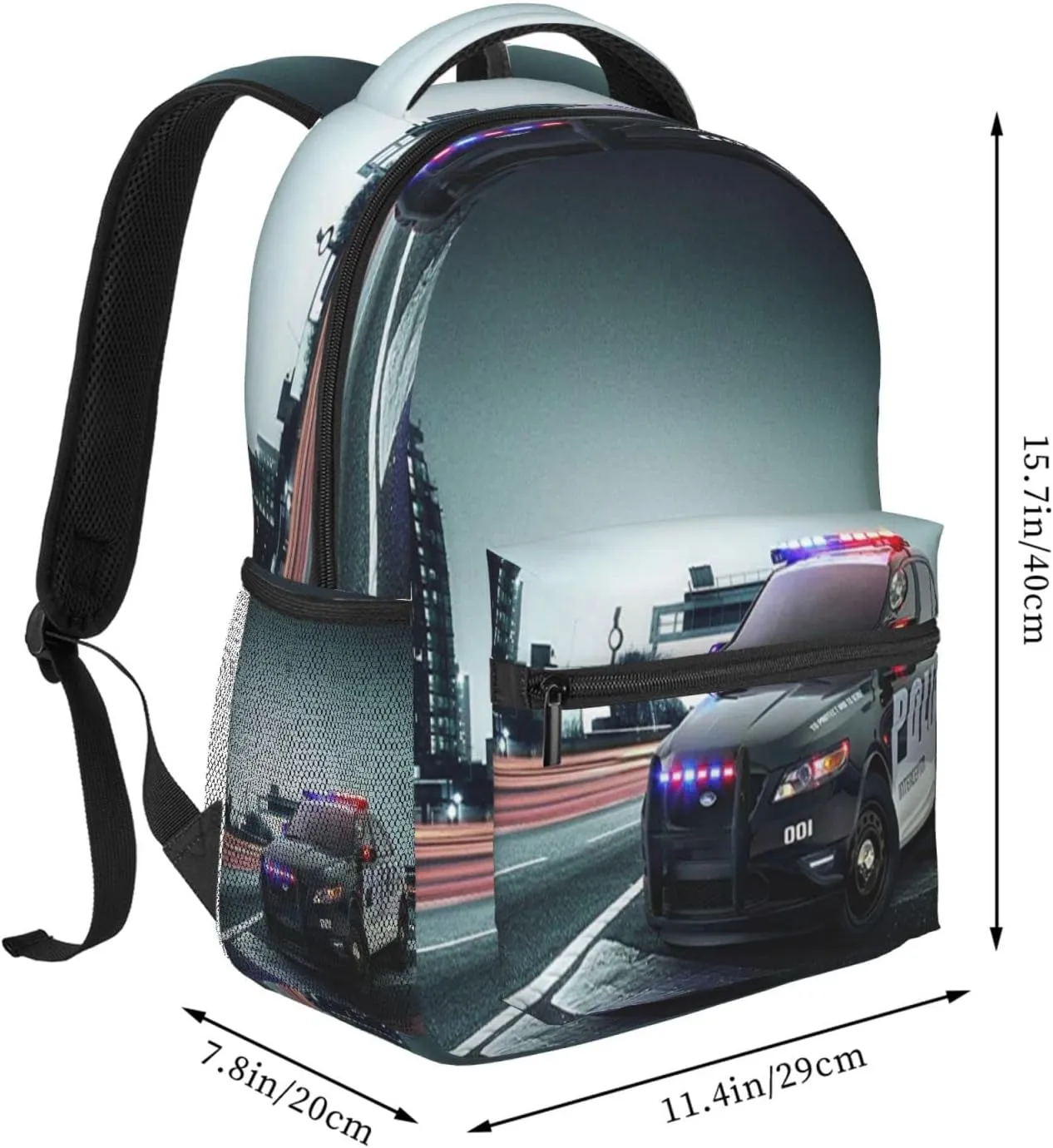 Backpack for Boys Girls Kids, Police Car Backpack Travel School Bag Bookbag Schoolbag Daypack for Men Teens Children