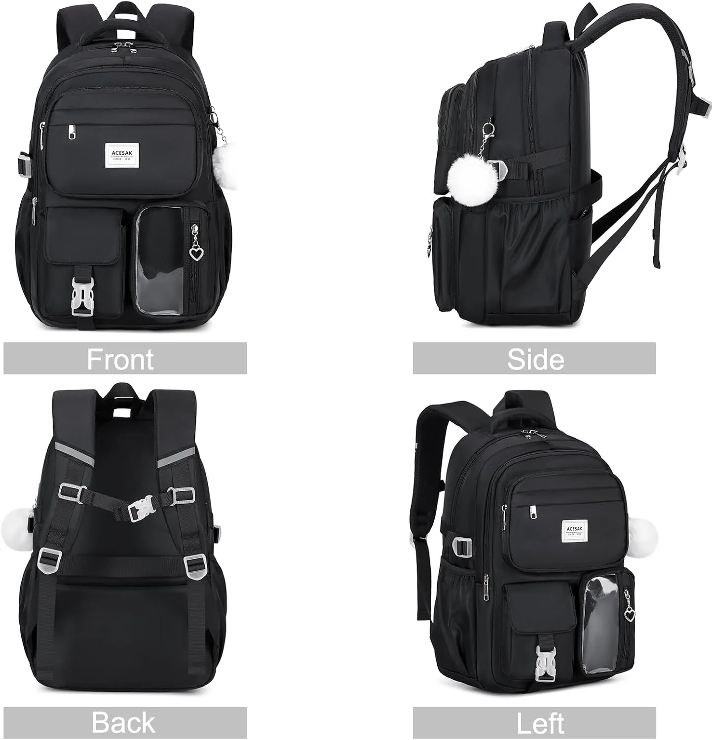 Backpack for Girls - Girls Backpack with Lunch Bag & Pencil Pouch for Teen Girls Kids Laptop Backpack for Women, Elementary Middle High School Bookbag Travel Daypack (Black)