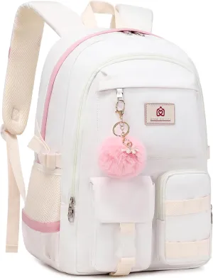 Backpack for Girls Laptop Backpacks 15.6 Inch College Cute Bookbag Anti Theft Primary Elementary School Bag Casual Daypack for Students Teens Girl Women (Beige)