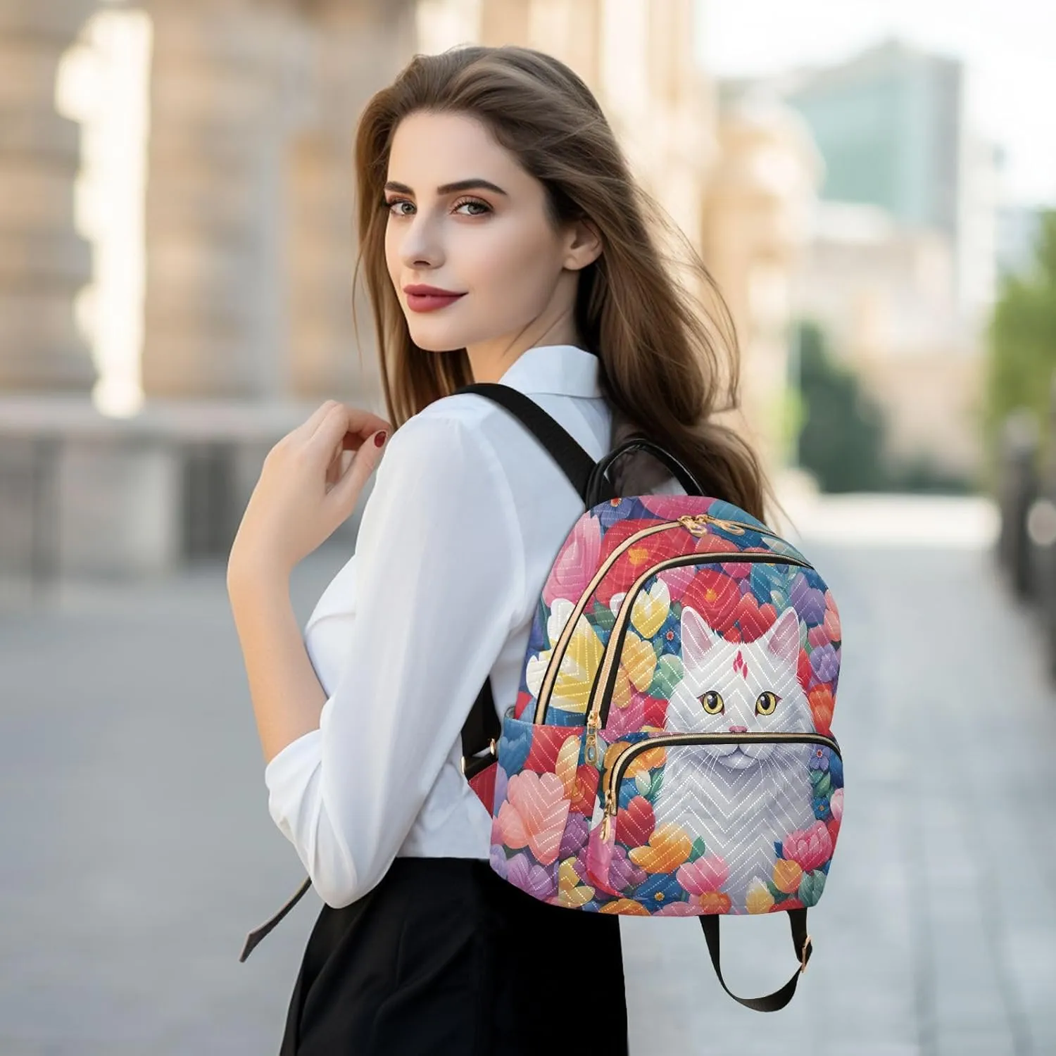 Backpack for Men and Women - Lightweight Laptop Backpack Casual Daypack for College Work Travel, Flower Cat (13), Medium