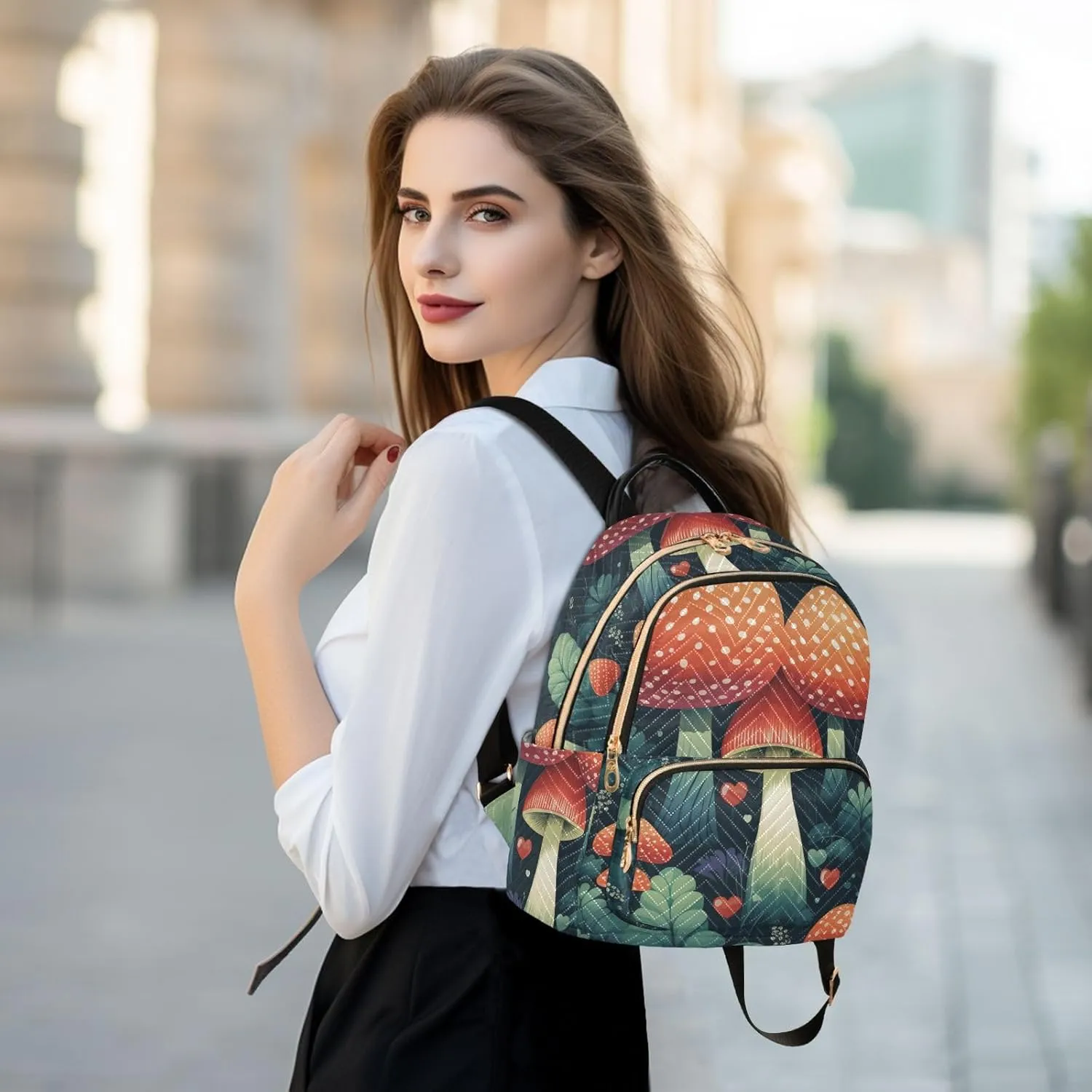 Backpack for Men and Women - Lightweight Laptop Backpack Casual Daypack for College Work Travel, Mushroom Leaves (3), Small