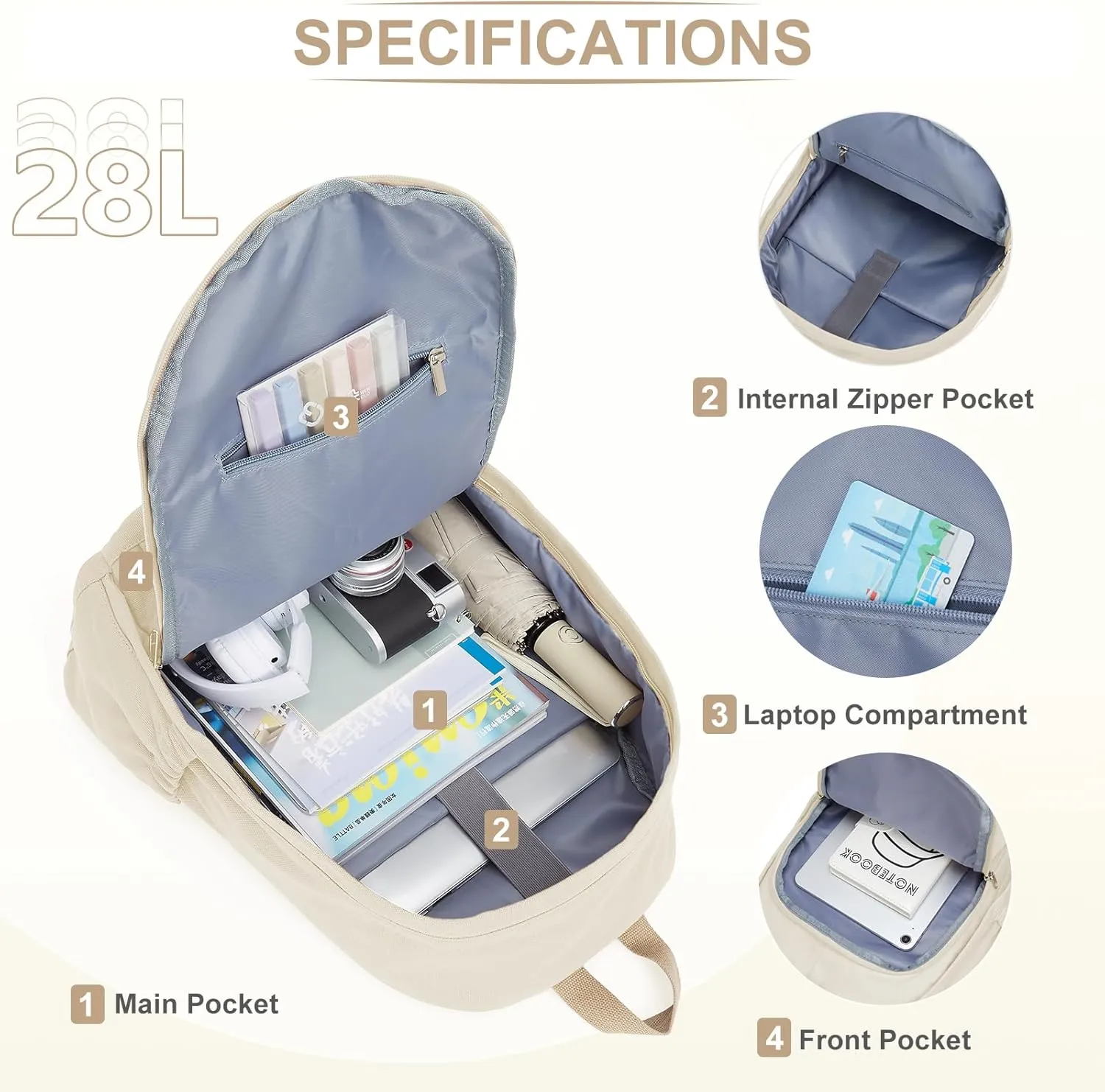 Backpack for School Women Men, Canvas Backpack Bookbag for Teens Girls Boys, Lightweight College School Back Pack Book Bag Casual Daypack Mochilas Escolares para Adolescentes