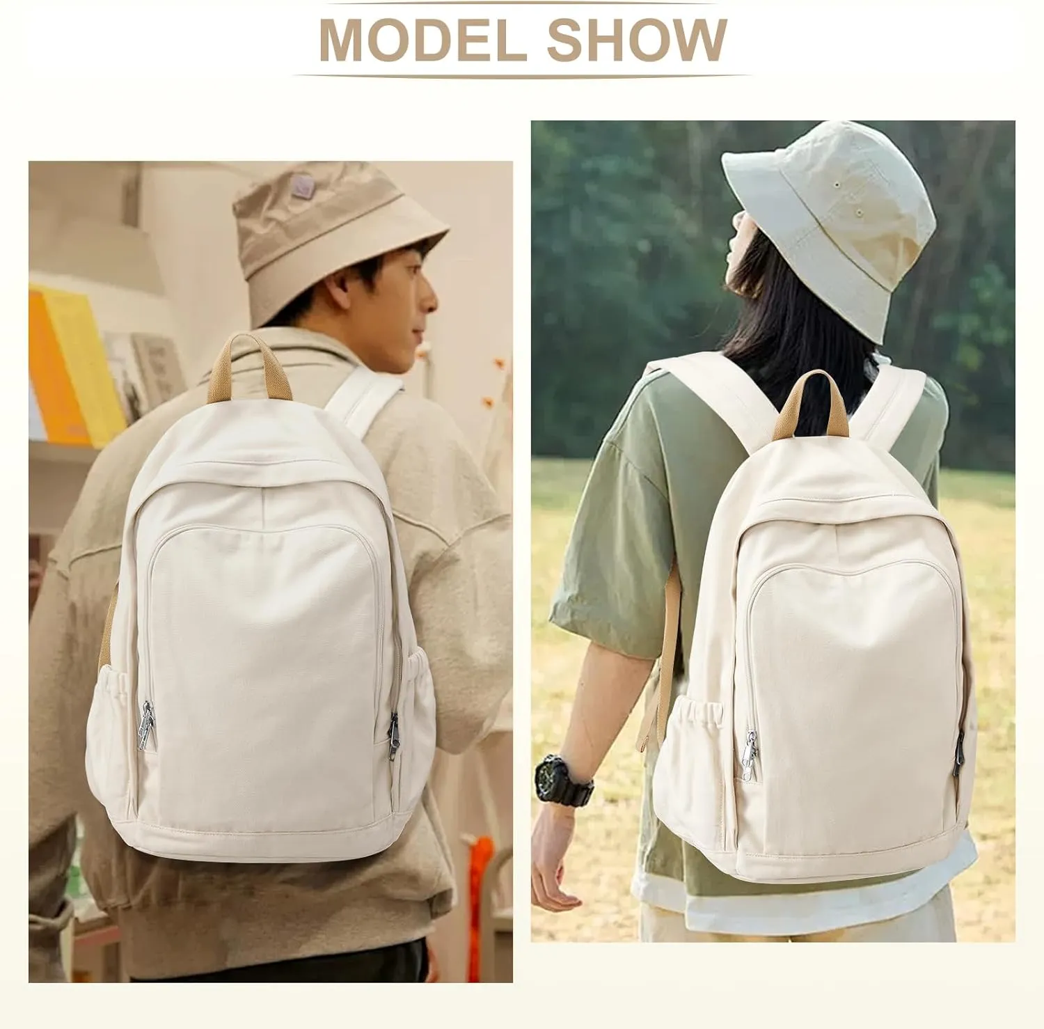 Backpack for School Women Men, Canvas Backpack Bookbag for Teens Girls Boys, Lightweight College School Back Pack Book Bag Casual Daypack Mochilas Escolares para Adolescentes
