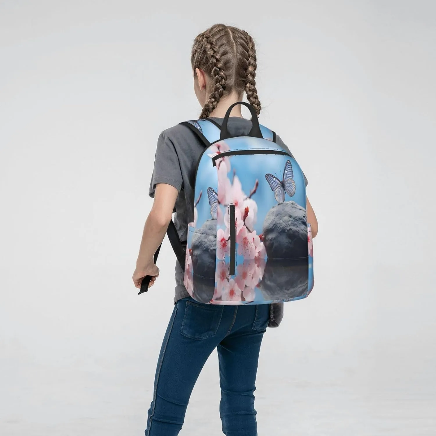 Backpack For Women Men Cherry Flower Butterly Bookbag Lightweight Travel Casual Daypack Water Resistant Outdoor Hiking Sport Rucksack