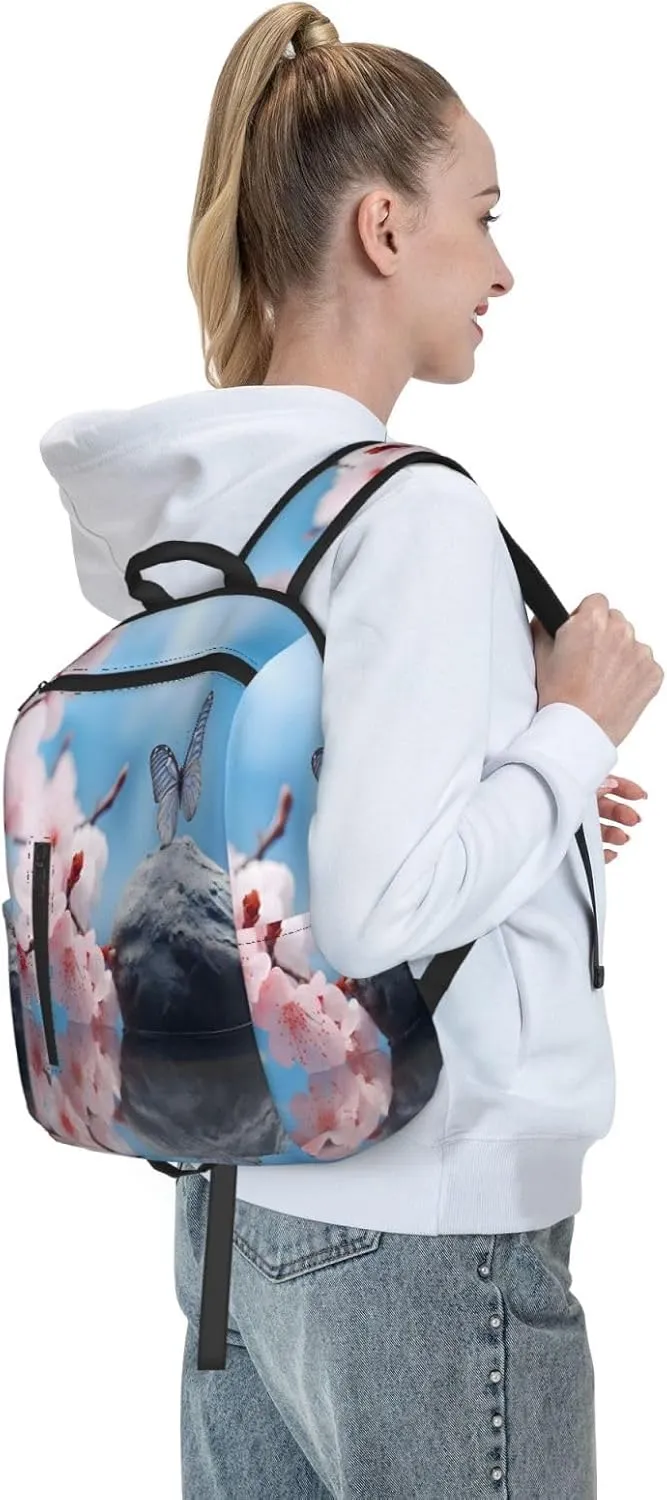 Backpack For Women Men Cherry Flower Butterly Bookbag Lightweight Travel Casual Daypack Water Resistant Outdoor Hiking Sport Rucksack