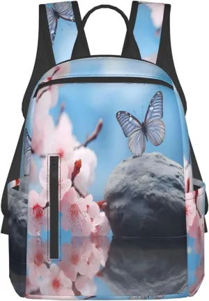 Backpack For Women Men Cherry Flower Butterly Bookbag Lightweight Travel Casual Daypack Water Resistant Outdoor Hiking Sport Rucksack