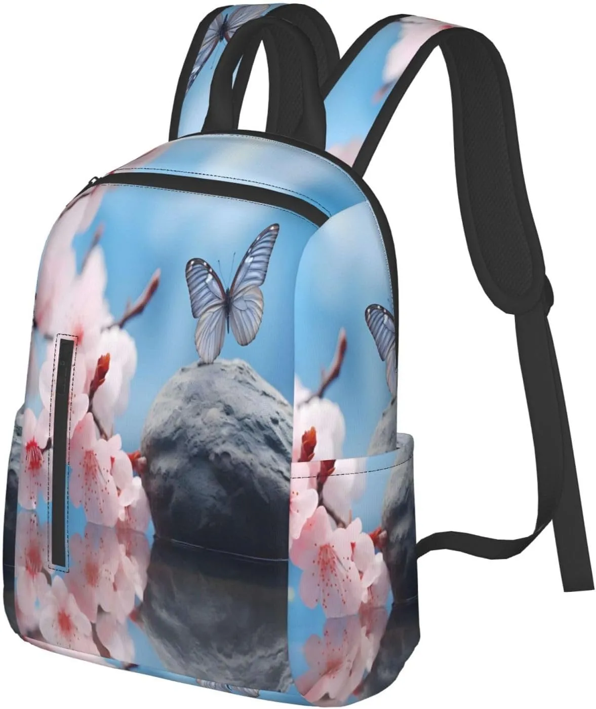 Backpack For Women Men Cherry Flower Butterly Bookbag Lightweight Travel Casual Daypack Water Resistant Outdoor Hiking Sport Rucksack