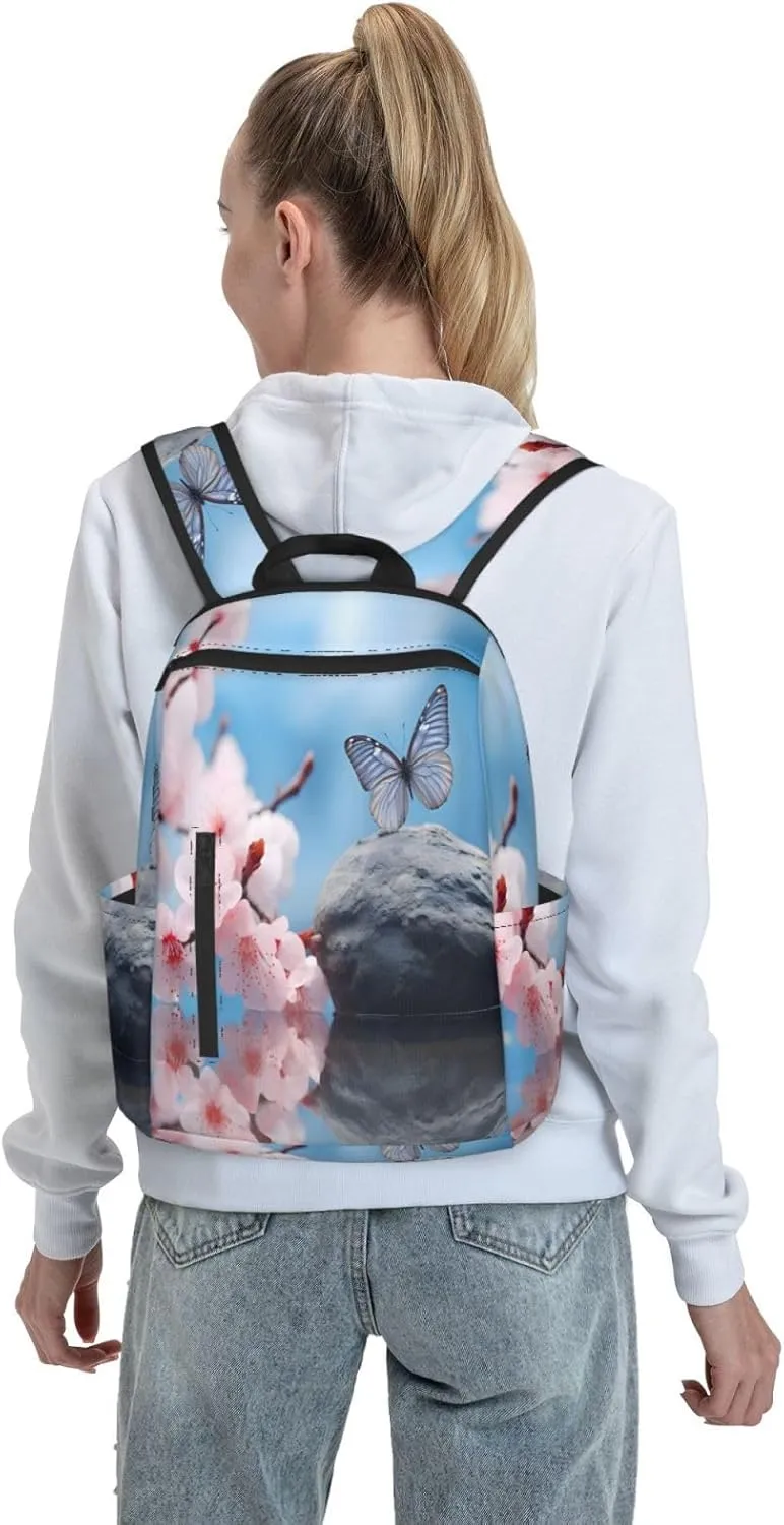 Backpack For Women Men Cherry Flower Butterly Bookbag Lightweight Travel Casual Daypack Water Resistant Outdoor Hiking Sport Rucksack