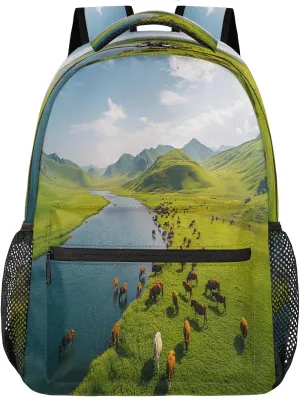 Backpack Grassland Cattle Scenery Laptop Backpacks Casual College Travel Bag Hiking Daypack for Women Men