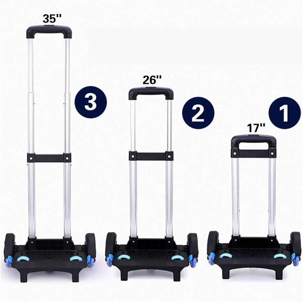 Backpack Hand Truck Wheeled Cart Trolley Hand Aluminium Alloy Folding Trolley Cart for Schoolbag/Backpack (Black with Six Wheels)