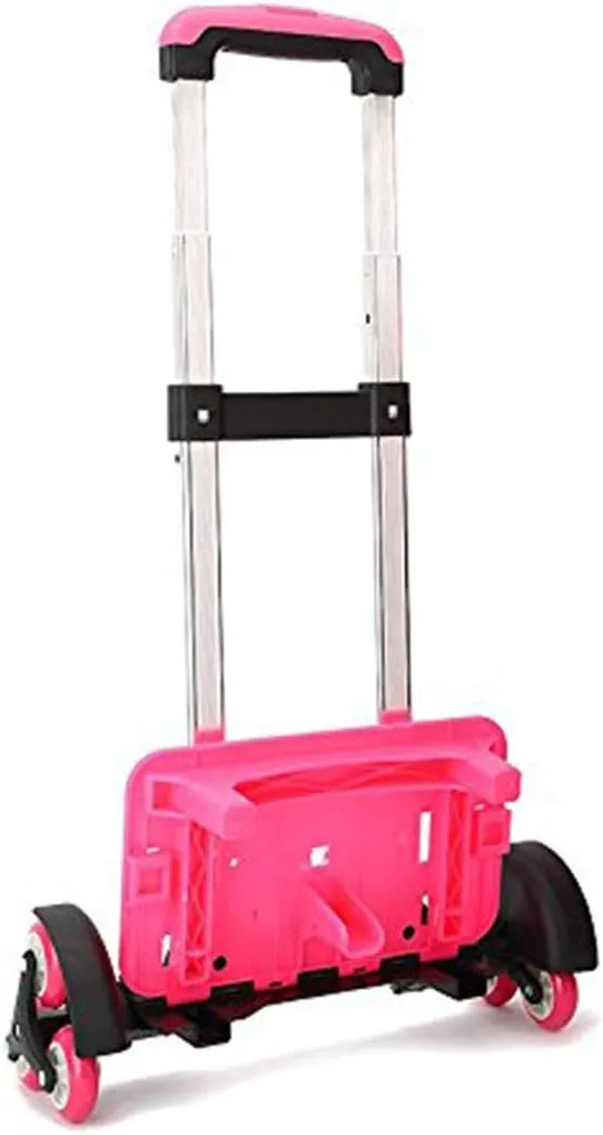 Backpack Hand Truck Wheeled Cart Trolley Hand Aluminium Alloy Folding Trolley Cart for Schoolbag/Backpack (Pink with Six Wheels)