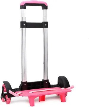 Backpack Hand Truck Wheeled Cart Trolley Hand Aluminium Alloy Folding Trolley Cart for Schoolbag/Backpack (Pink with Six Wheels)