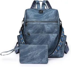Backpack Handbags for Women PU Leather,Ladies Travel Backpack Fashion Waterproof Anti-Theft Shoulder Bag (Blue)