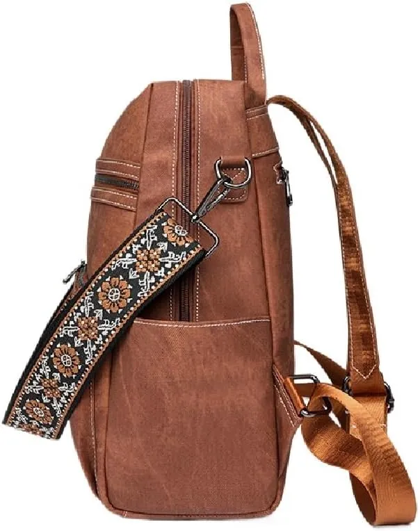 Backpack Handbags for Women PU Leather,Ladies Travel Backpack Fashion Waterproof Anti-Theft Shoulder Bag (Brown)