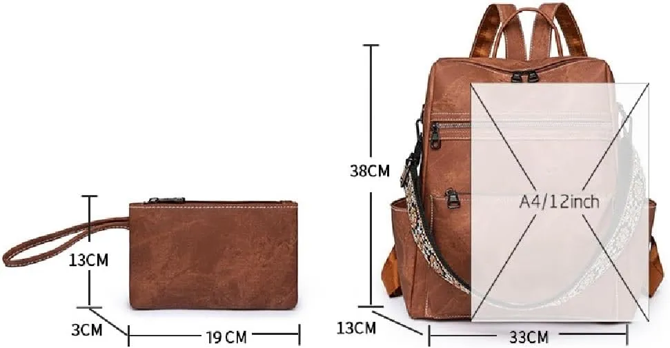 Backpack Handbags for Women PU Leather,Ladies Travel Backpack Fashion Waterproof Anti-Theft Shoulder Bag (Brown)